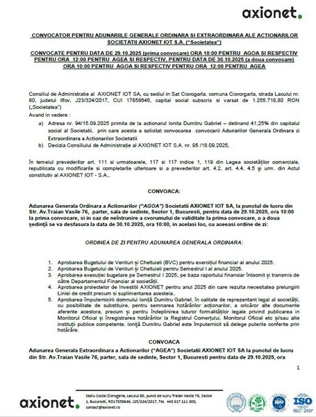 Convocator AGA Axionet Iot SA.